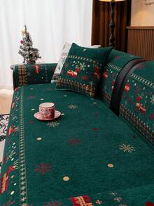 1pc All Season Christmas Decor Gift Sofa Cushion Cover, Modern Minimalist Non-Slip Sofa Seat Protector, Dust-Proof And Washable Sofa Slipcover, Mint Green Fresh And Fashionable, Soft And Fade-Resistant, Pet-Friendly, Fits L-Shaped Sofa And 1/2/3/4-Seat Sofas For Bedroom, Office, Living Room