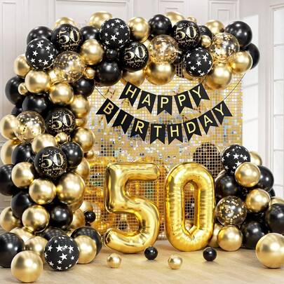 100 piezas Kit de arco de globos de 50 cumpleaños negro y dorado con globos de lámina de aluminio número 50 de 32" para decoración de fiesta de 50 cumpleaños para hombres y mujeres