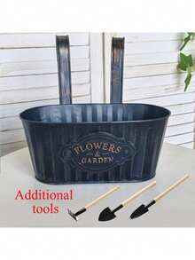 复古做旧印花椭圆铁艺吊花盆阳台金属花桶轨道花盆多肉绿植花盆黑色田园铁皮装饰花盆