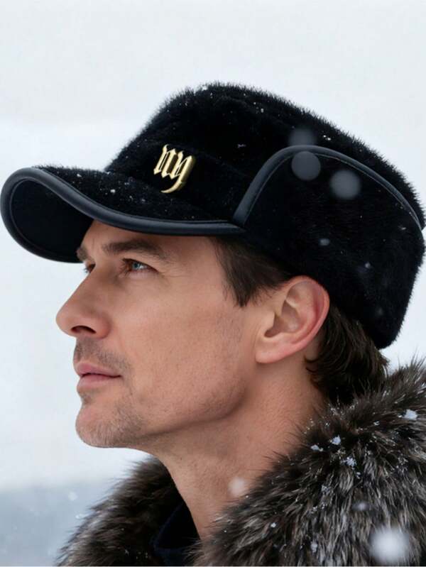 1 Stück NY gestickter Fellmütze mit Ohrklappen, warme windabweisende Schirmmütze für Herren & Damen, stilvolle lederbesetzte Skimütze, ideales Geschenk zu Weihnachten & Geburtstag, Zubehör für den Winter