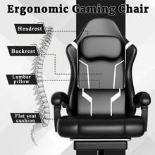 Ergonomic Gaming Chair, Gaming Armchair With Pocket Spring Padding And Footrest, Height-Adjustable Computer Chair With Swivel Seat And Headrest