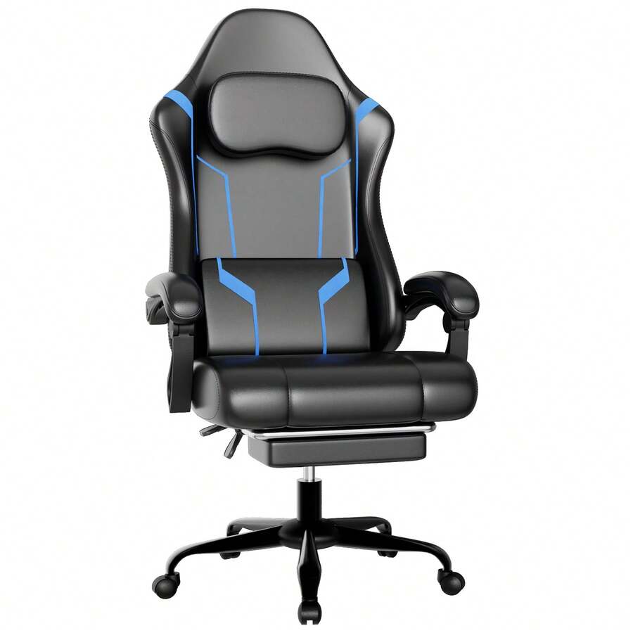 Ergonomic Gaming Chair, Gaming Armchair With Pocket Spring Padding And Footrest, Height-Adjustable Computer Chair With Swivel Seat And Headrest