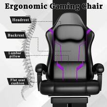 Ergonomic Gaming Chair, Gaming Armchair With Pocket Spring Padding And Footrest, Height-Adjustable Computer Chair With Swivel Seat And Headrest