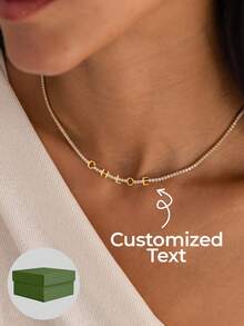 1pc Personalized Nameplate Necklace, Can Customize 1-12 Letter Name, Standard Y-Shape Nameplate Necklace, Upgrade Your Fashion Jewelry Gift, Gold-Plated Name Necklace, Charming New Year Choice