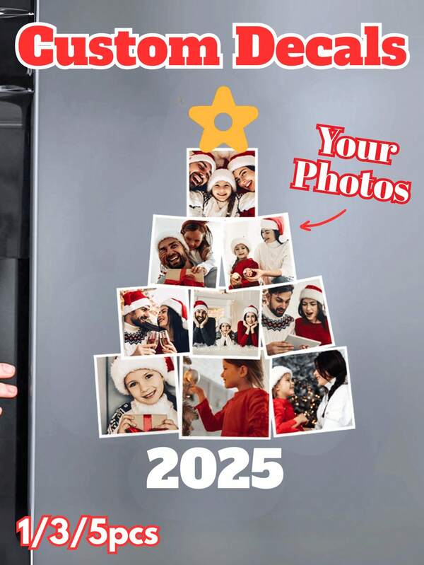 1 pièce/3 pièces/5 pièces Autocollant de collage photo personnalisé 9 photos - Impression UV personnalisée, Décoration murale artistique, Décoration de souvenir personnalisée pour famille et animaux de compagnie, Thème alphabet, Matériau PVC, Finition mate, Décorations pailletées, Décalcomanie céramique imperméable, Utilisation unique, Anniversaire, Mariage, Cadeau de Noël pour couple et amis, Taille personnalisable de 8 à 20 pouces, Décorations de Noël, Décorations pour la maison