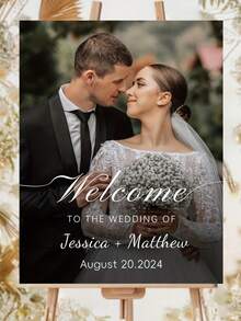 Customized Wedding Birthday Welcome Sign - Personalized Bride & Groom Photo, Engagement Party Decor, PVC Material, Elegant Design, Suitable For Weddings & Celebrations, Customized Logo - Multicolor - View 3