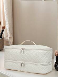 便携式吹风机收纳袋 - 双层大容量化妆品收纳包，适用于旅行、浴室和办公室 | 带拉链的美容工具收纳袋，可装吹风机、化妆刷和化妆品 | 小巧便携，适合桌面、度假和日常使用 | 化妆包 | 化妆袋 | 化妆包 | 洗漱包 | 旅行必备 | 邮轮必备 | 度假必备 | 男女通用 - 白色 - 查看 4