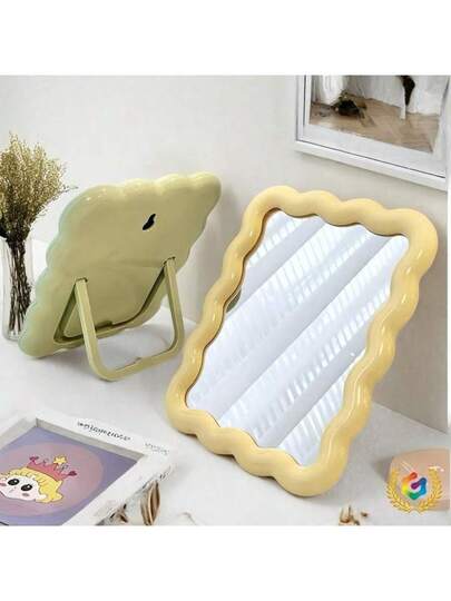 1pc Box Packaged High Definition Glass Wavy Makeup Spiegel Adjustable St Ideal Vanity, Beauty Enthusiasts, Tabletop Or Wand Mounted view 7