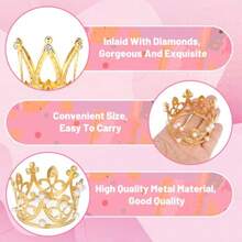 D30 Pcs Crown Cake Topper Mini Queen Gold Crown 3 Style Pearl Crystal Vintage Small Princ Headpiece Cake Decor For Women Lady Girl Bridal Wedding Baby Shower Party - như hình ảnh - Xem 3