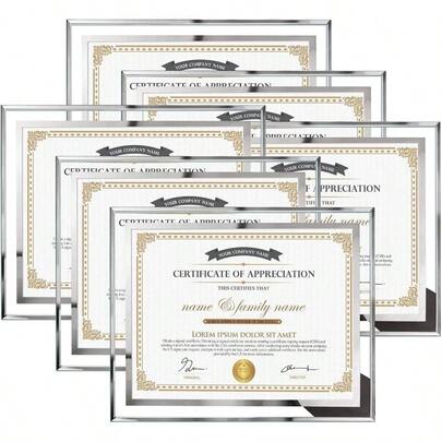 8.5x11 Picture Frames, 6 Packs Silver Glass Certificate Frames Document Diploma Award, Only Tabletop Display Vertically Or Horizontally