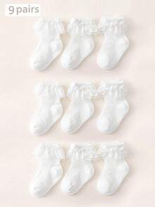 9雙新款白色蕾絲襪，白色襪子，兒童蕾絲透氣柔軟網眼襪，四季女孩襪 - 白色 - 查看 10