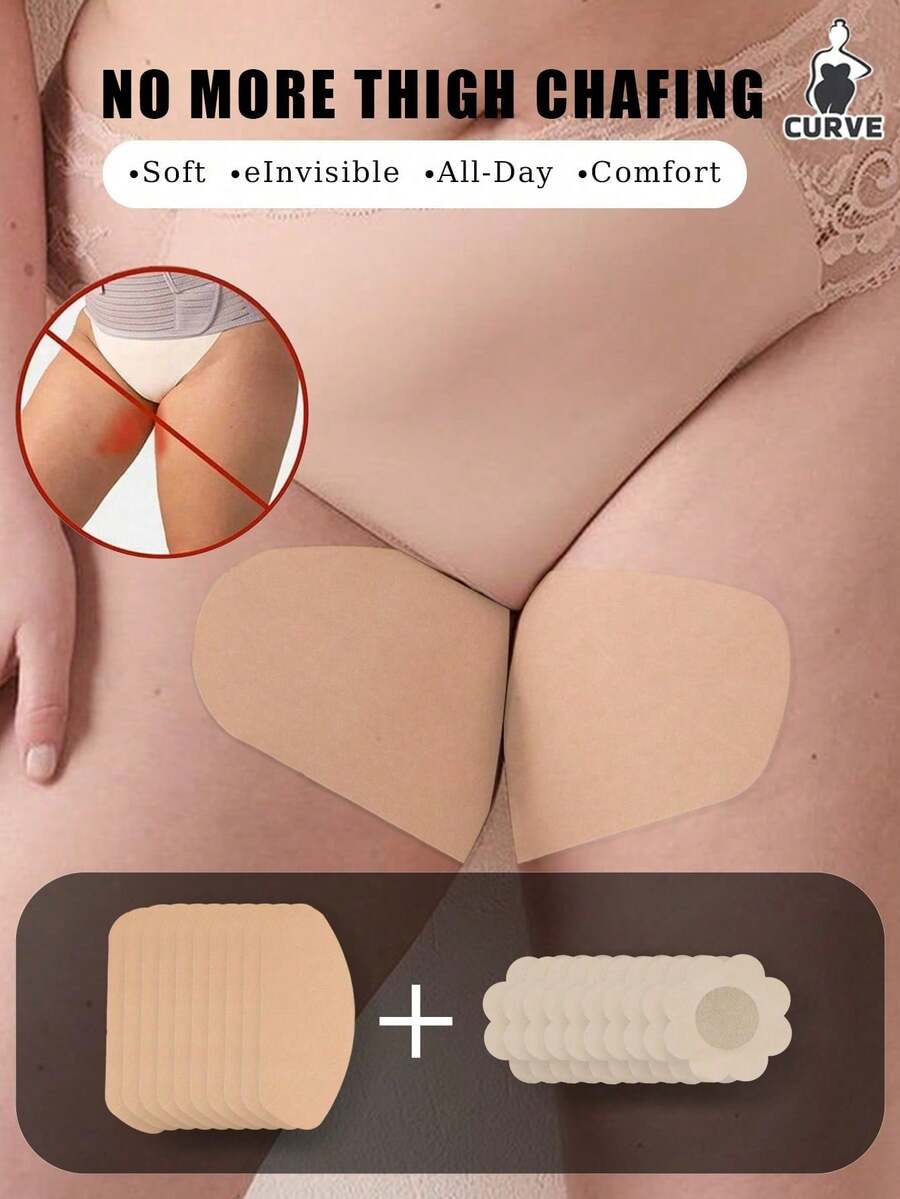 Plus Size Women's Disposable Non-Woven Thigh Chafing Guards, Soft Breathable Anti-Friction Thigh Protectors, Sweat-Absorbent Invisible Thigh Pads, Suitable For Outdoor, Travel, Running, Hiking, Fitness And Daily Wear, Perfect For Skirts, Shorts And Dresses
