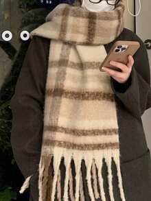 女士优雅针织流苏围巾（1条装） - 舒适、防风、保暖，适合秋冬季节 | 理想的节日礼物 - 棕色 - 查看 2