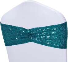 Gold Sequin Chair Sashes With Bow For Folding Chairs, Party Wedding Reception Decorations, 20 PCS - Teal - View 8
