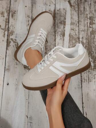 Pantofi sport bej, casual, cu șireturi, pantofi sport, pantofi sport fără mâneci, stil școlar și universitar, pantofi de alergare eleganți, ușori și casual