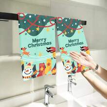 2PCS Christmas Kitchen Towels Merry Christmas Snowman Reindeer Stars Fingertip Towel, Quick Dry, Highly Absorbent,, Suitable For, Hotel, Travel, Dining Room, Winter Decor Gift
