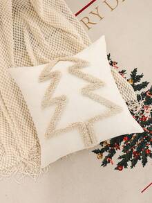 1 pieza Funda de almohada decorativa navideña de peluche, diseño de árbol de Navidad y cabaña, adecuada para sala de estar, sofá, dormitorio, regalo navideño