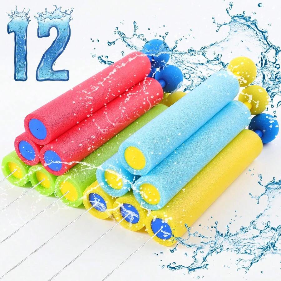 Set de 12 Pistolas de Agua de Espuma - Juguetes para Exteriores en Piscina, Patio, Prado y Playa - Multicolor, Ideal para Niños de 4 a 8 Años - ‎Multicolor - Ver 1