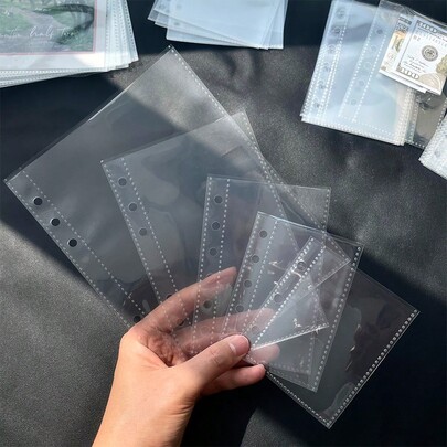 1 conjunto de bolsos adesivos transparentes A5/A6/A7/A8/M5, inserções de recarga para fichário, planejador, álbum de fotos, organizador de documentos, material de escritório