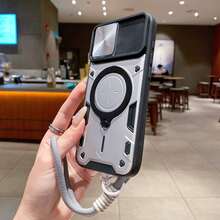 军工防摔重型防震保护手机壳带支架，兼容 Apple 17 Pro Max/16 Pro Max、EDGE 50 5G/EDGE 50 PRO 5G/EDGE 50 Fusion/EDGE 50 Ultra 5G/EDGE 50 Neo 5G/EDGE 40 NEO、Galaxy S25/S24/S23/S22/S21/S20 Plus U - 銀色+掛繩 - 查看 2