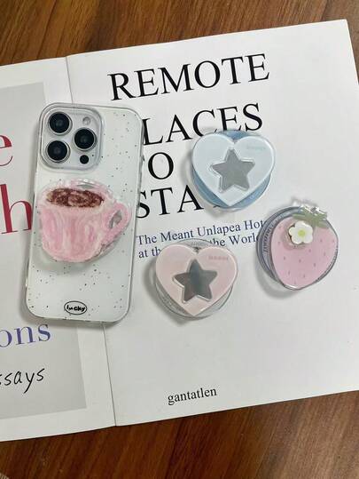 创意可爱草莓、镜面心形、咖啡和奶茶杯磁性手机支架，经典个性化桌面气囊可调节手机和平板电脑支架，弹出式插座手机握把，手机配件，手机装饰，手机必需品，手机滑轨支架，手机支架，送给爱人、亲戚、朋友的小礼物