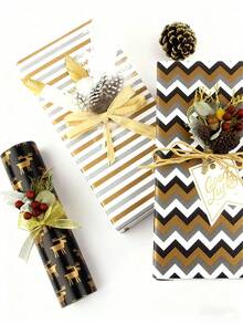 Christmas Foil Gift Wrapping Paper, Retro Black & Gold Deer, Snowflake, Christmas Tree Pattern, Gift Packaging Paper