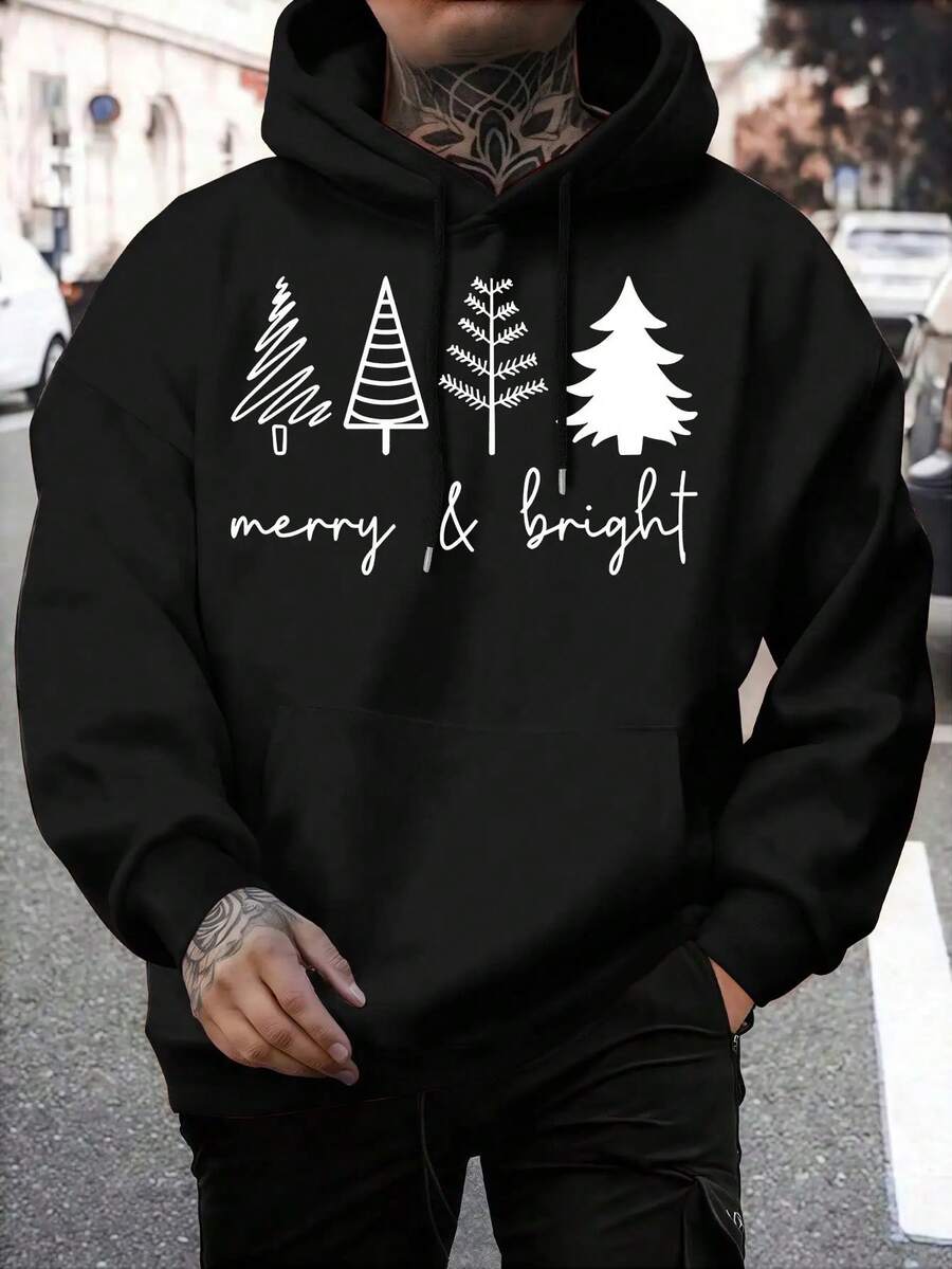 Men's Fashion Hoodie With Print - Black - View 1