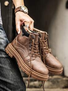 Botas para hombre para exteriores, nuevas botas de trabajo de moda casual, botas versátiles de suela gruesa con estilo clásico retro