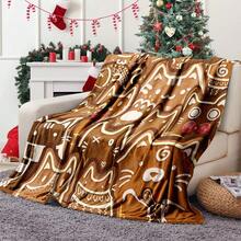 1 Stück Katzenmotiv Lebkuchen bedruckte superweiches Fleece Decke, Damen Überwurf Decke, Flanell Material, Weihnachtsgeschenk für Familie und Freunde, warm und praktisch für Schlafzimmer, Wohnzimmer, Weihnachtsdekoration, Büronickerchen, Camping Picknick, braune Decke