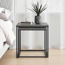 Home Collective Couchtisch 2er Set Rund Beistelltisch Loft Design 2 in 1 Verschachtelung Kratzfeste Oberfläche, Wohnzimmer| 53cm und 43cm Breit Eiche mit schwarzen Beinen