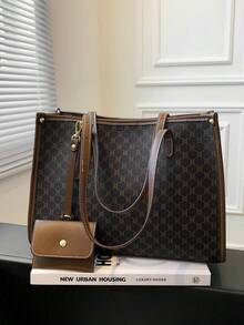 Bolso de mano con capacidad grande y estampado, con bolsita pequeña