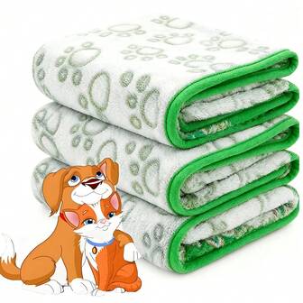 One Set Of 1 Packs, Soft Flannel Pet Blankets For Dogs And Cats - Soft Polyester Fiber, Machine Washable With Paw Print Pattern - Versatile, Suitable For Small To Large Breeds