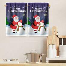 2PCS Christmas Kitchen Towels Merry Christmas Santa Snowman Winter Bathroom Towels, Contemporary Style, Soft Microfiber, Quick Dry, Suitable For, Outdoor, Picnic, Dining Room, Winter Decor Gift