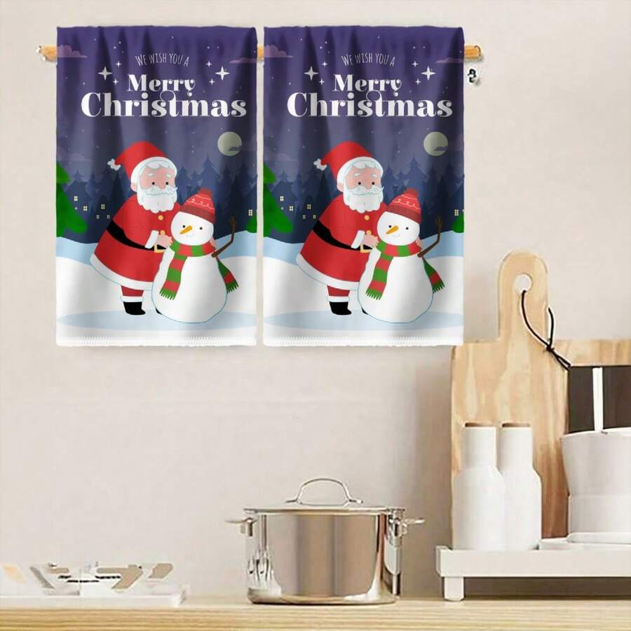 2PCS Christmas Kitchen Towels Merry Christmas Santa Snowman Winter Bathroom Towels, Contemporary Style, Soft Microfiber, Quick Dry, Suitable For, Outdoor, Picnic, Dining Room, Winter Decor Gift