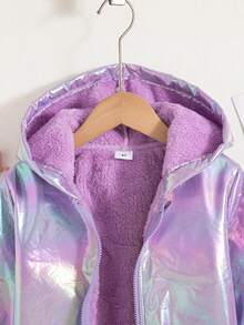 女童休闲纯色常规版型拉链连帽长袖羽绒服，秋冬款 - 紫色 - 查看 3