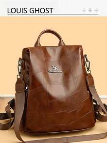 高品质真皮经典女士背包、手提包、旅行包、书包，适合返校季使用 - 棕色 - 查看 2