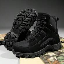 OBOVAY Outdoor Hiking Shoes, Camping Desert Boots, Wear-Resistant Comfortable High-Top Shoes, Fashionable New Men's Hiking Boots - Black - View 3