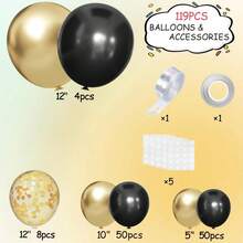 119 Stück Schwarz & Gold Ballon Bogen & Girlande Set (inklusive goldene Konfetti Ballons), geeignet für Abschluss, Neujahr, Geburtstag, Hochzeit - für Jungen, Mädchen, Kinder, Baby Shower, Geschlechts-Enthüllung, Hochzeit, Geburtstag, Raum Dekoration