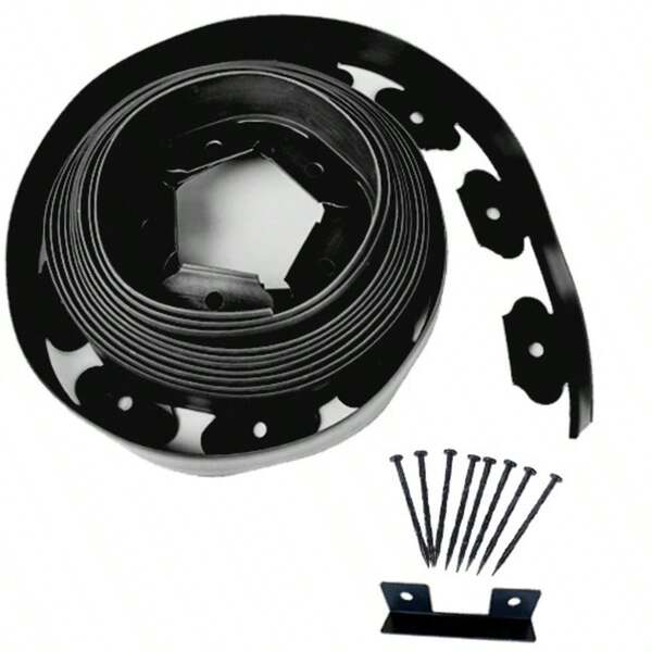 Borde de paisaje de 2 pulgadas de alto, borde de jardín de 33 pies, kit de borde de césped flexible con 30 picos, borde de patio de plástico fácil de instalar para macizos de flores, céspedes, senderos, paisajismo exterior, negro