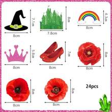 D24pcs Red Flowers Cupcake Toppers Pink And Green Princ Cupcake Toppers For Halloween Party Cake Table Decorations Birthday Baby Shower Party Plies - As Pic - View 3