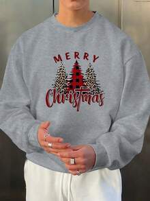 Men's Loungewear 1pc Casual Round Neck Sports Sweatshirt For Men - Merry Christmas Geometric Print, Polyester Long Sleeve Pullover With Slight Elasticity For Hiking And Outdoors, Autumn/Winter Fashion Loose And Comfortable - 綠色的 - 查看 9