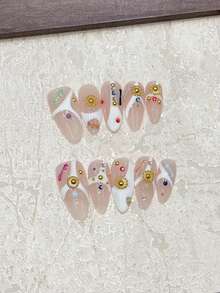 10 piezas de pegatinas de uñas de arte minimalista de dopamina! Dibujos de líneas blancas con forma de almendra con acentos decorativos de colores, diseño sofisticado adecuado para salidas, citas, fiestas, regalos. Reutilizable, para mujeres embarazadas y niños. Incluye 1 pieza de lima de uñas mini