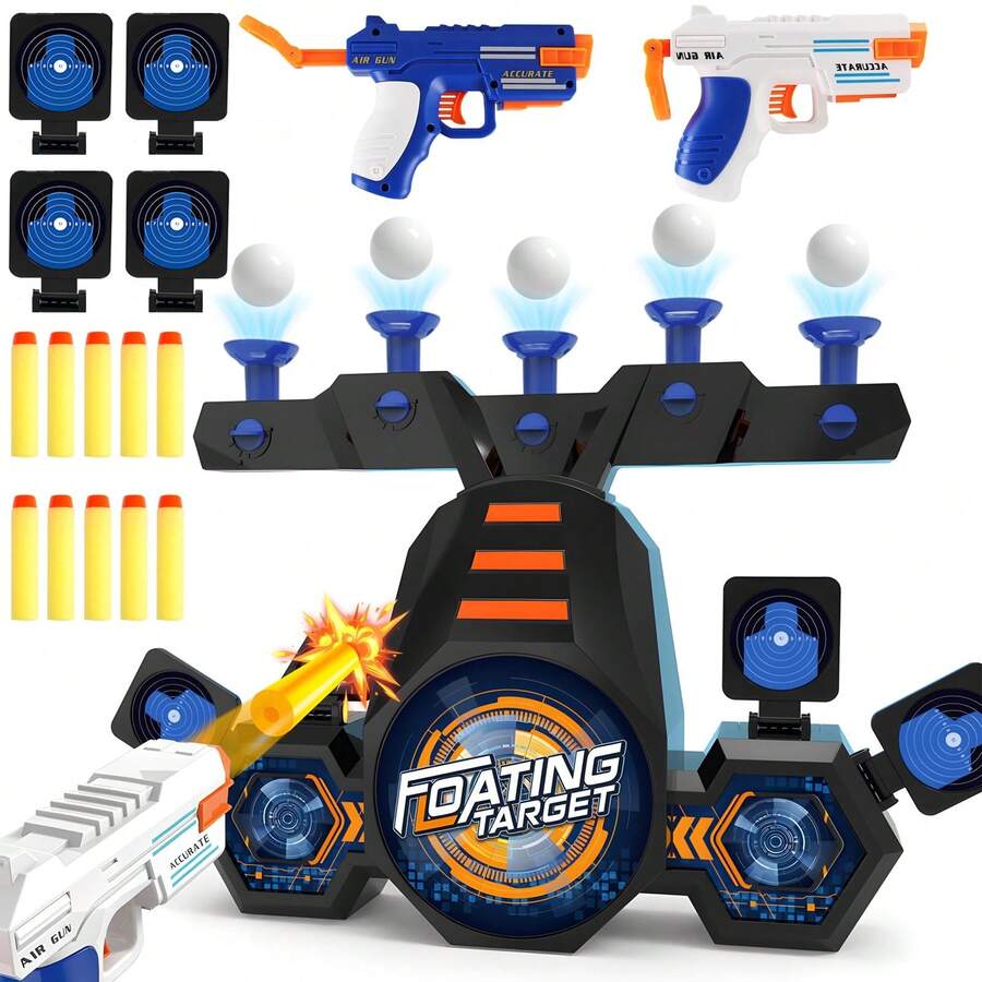 Objetivo de Tiro Electrónico - Juego de Tiro con Pelota Suspendida y 2 Pistolas de Juguete, Recargable por USB, Rebote Automático y Sonido, Juguete/Regalo para Niños de 6 Meses a 2 Años, Color Azul, Material de Plástico - Azul - Ver 1