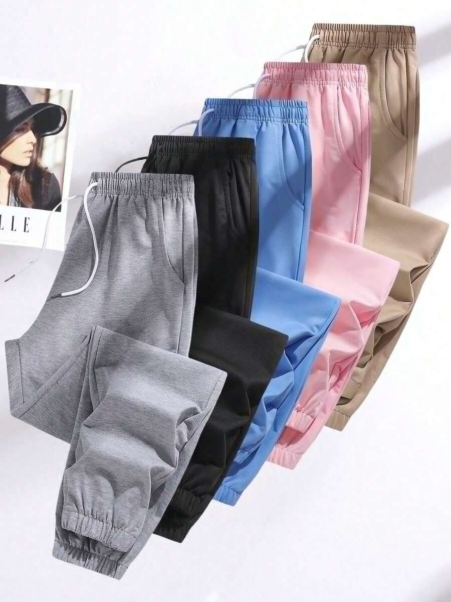 Plus Size Women Solid Color Sweatpants, Elastic Waist With Drawstring, Zipper Pockets, Suitable For Yoga, Running, Workout, Autumn/Spring