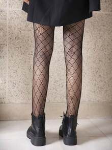 1pc Plaid Fishnet Stockings, Sexy & Suitable For Skirt– Random Style - 黑色 - 查看 5