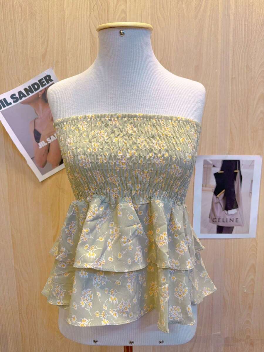 SUMMER FLORAL BLOUSE VARIATIONS 2 Ruffles - Màu xanh Bạc hà - Xem 1