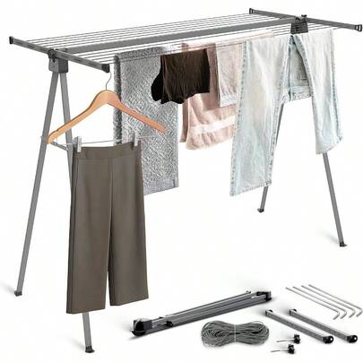 Breeze Clothes Drying Rack Foldable Clothes Line For Indoor And Outdoor Heavy Duty Laundry Garment Airer Clothing Rack 1.8 Meter Steel Frame Portable Dryer