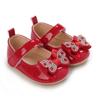 Cute Infant Princess Bow PU Party Shoes, Soft Rubber Sole Comfortable Toddler Shoes For Girls