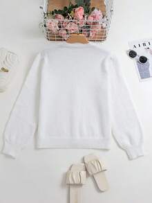 女士巴黎风镂空罩衫 - 马海毛混纺蕾丝针织，圆领灯笼袖，适合秋季叠穿和派对穿着 | 轻盈波西米亚风春季罩衫 - 米色 - 查看 2