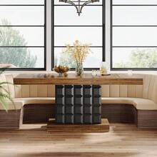 Tribesigns - Mesa de comedor rectangular moderna de 63 pulgadas para 4-6, mesa de comedor rectangular con relieve geométrico, mesa de comedor de cocina con pedestal, mesa de comedor de madera para - 1 - Ver 6